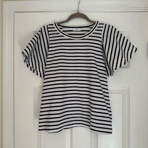 A.L.C. Black and White Striped Short Sleeve Tee